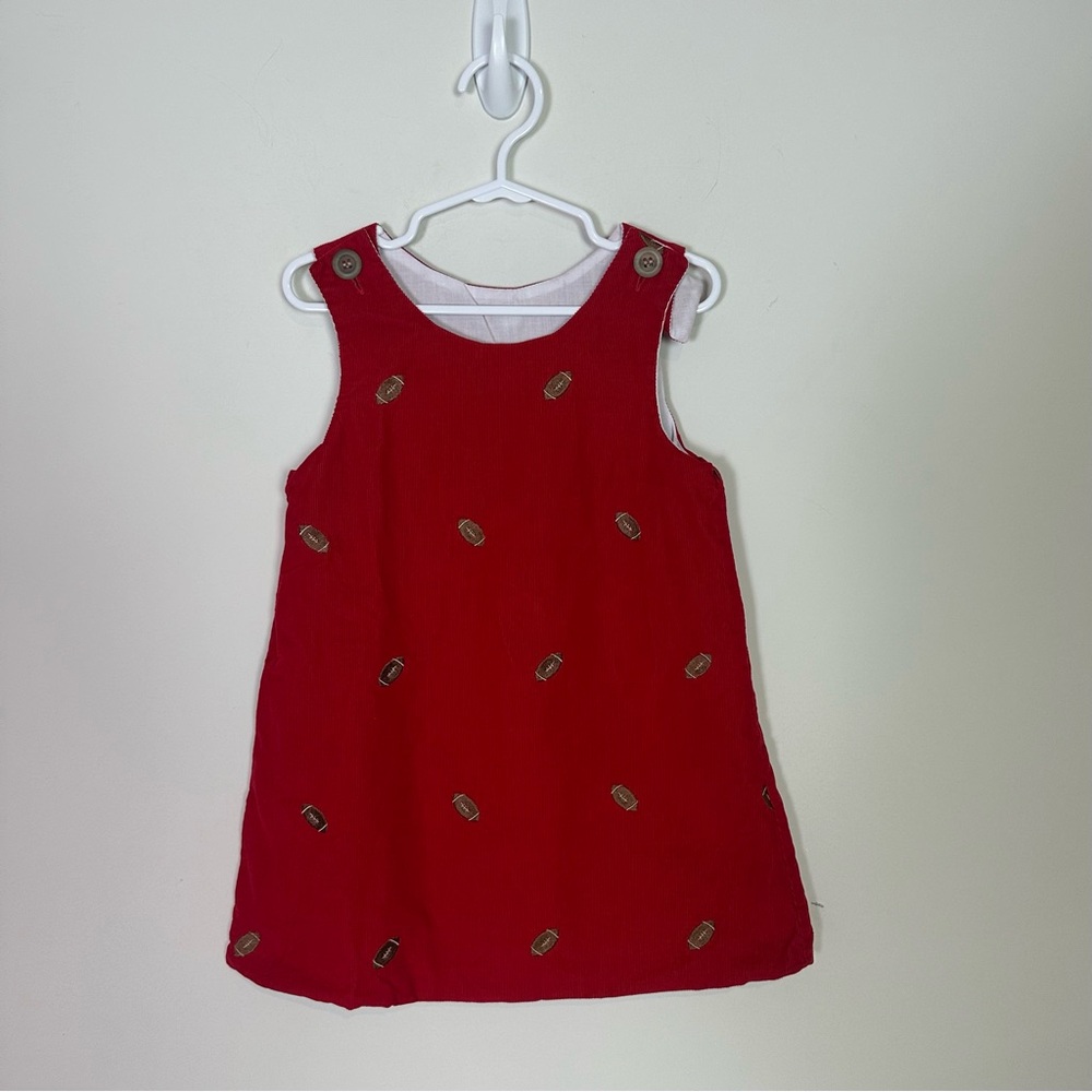 Kelly's Kids Toddler Girls Red Corduroy Embroidered Football Jumper Dress 3 to 4